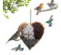 Heart-Shaped Bird Nest for Outdoors, Hanging Decorative Birdhouse with Soft Nesting Fiber - Handmade Fluffy Felt & Metal - Easy to Refill & Attract Wild Birds - Garden, Patio, Yard Decor (1 PCS)