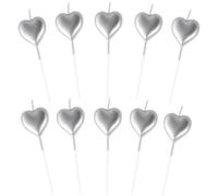 Heart Shaped Birthday Candles - 10 Pcs Silver Metallic Cake Candles for Decoration, Adorable Romantic Cake Toppers for Birthday Parties, Wedding Cakes, Celebration Decorations and Festive Party