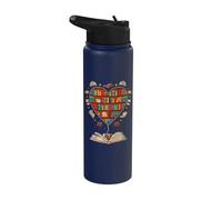 Heart Shaped Bookcase Librarian Book Club Books Reading Stainless Steel Insulated Water Bottle