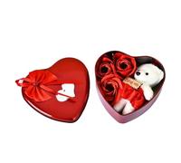 Heart Shaped Box, Heart Shaped Iron Gift Box With Soap Flower Rose Bouquet Multicolor 12x12x5cm(Red)
