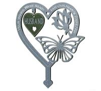 Heart shaped butterfly flower memorial plaque for garden and cemetery use, zinc lawn ground insert created for family and peaceful reflection (Husband)