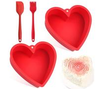Heart Shaped Cake Tin, 2PCS Silicone Love Heart Baking Tin, 10 Inch Love Moulds BPA Free Baking Tray, Reusable Cake Baking Pans for Muffins Puddings Bread(Red)