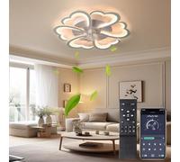 Heart Shaped Ceiling Fan Lights with Remote Control, Quiet Dc Motor Timer, 27'' Flush Mount Ceiling Fan with Light, LED Dimmable Ceiling Light and Fan for Bedroom Living Room Children's Room-White