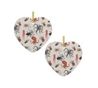 Heart Shaped Ceramic Christmas Tree Pendants, Personalized Christmas Ornaments, Color Octopus Prints, Family Christmas Ornaments