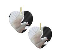 Heart Shaped Ceramic Christmas Tree Pendants, Personalized Christmas Ornaments, Flying Dove Prints, Family Christmas Ornaments