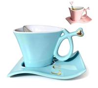 Heart Shaped Ceramic Coffee Mug Set with Saucer,Porcelain Espresso Cups,Romantic Ceramic Coffees Cup for Coffees Lovers,Valentine's Day Drinking Cups with Handle for Lover