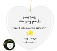 Heart Shaped Ceramic Inspirational Gift Ornament, White, Hanging Keepsake With Motivational Message For Friends Colleagues Family