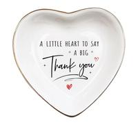 Heart Shaped Ceramic Jewelry Dish, Ring Holder Trinket Tray for Women | Rings, earrings, keys | Vanity, nightstand, dresser | Thank you quote | For mom, sister, daughter, friend