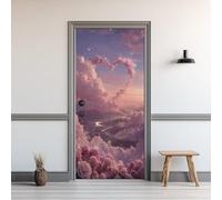 Heart Shaped Cloud 3D Door Sticker Pink Rose Door Murals Stickers 80 x 200 cm Dreamy Starry Sky Self Adhesive Door Wallpaper PVC Removable for Living Room Bedroom Bathroom