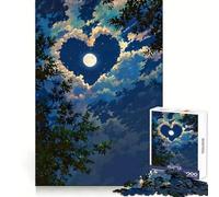 Heart-Shaped Clouds And Moonlit Night Jigsaw Puzzles for Teenagers 1000 Piece Cozy Fun Good Thick Family Game Evening Game (50x75cm)