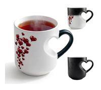 Heart-Shaped Color-Changing Ceramic Mug, Heat Sensitive Magic Color Changing Coffee Mug with Red Heart Design, Valentine Themed Heart Shaped Handle Ceramic Coffee Cup, Romantic Gifts for Couples