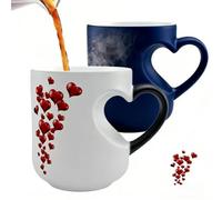 Heart-Shaped Color Changing Ceramic Mug, Heat Sensitive Reveal Romantic Love Coffee Cup, Safe and Beautiful for Various Festivals(Blue)