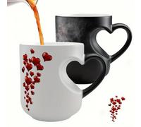 Heart-Shaped Color Changing Ceramic Mug, Heat Sensitive Reveal Romantic Love Coffee Cup, Safe and Beautiful for Various Festivals(Black)