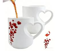 Heart-Shaped Color Changing Ceramic Mug, Heat Sensitive Reveal Romantic Love Coffee Cup, Safe and Beautiful for Various Festivals(White)
