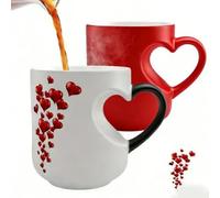 Heart-Shaped Color Changing Ceramic Mug, Heat Sensitive Reveal Romantic Love Coffee Cup, Safe and Beautiful for Various Festivals(Red)