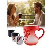 Heart Shaped Color Changing Ceramic Mug, Magic Heat Sensitive Reveal Coffee Cup with Heart Handle, Romantic Color-Changing Love Mug for Anniversary, Birthday (1, Red)