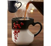 Heart-Shaped Color Changing Magic Ceramic Mug, 11oz Heat Sensitive Coffee Mug with Heart Handle, Thermal Reveal Hidden Heart Design, Temperature Activated Sublimation Cup for Couples Birthdays (1pcs)