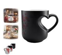 Heart-Shaped Color Changing Magic Ceramic Mug, 11oz Heat Sensitive Thermochromic Coffee Cup,That Reveals Surprise Design When Filled with Hot Beverage for Giving to Your Partner (Black)