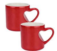 Heart-Shaped Color Changing Magic Ceramic Mug, 11oz Heat Sensitive Thermochromic Coffee Cup,That Reveals Surprise Design When Filled with Hot Beverage for Giving to Your Partner (Red*2pcs)