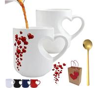 Heart-Shaped Color Changing Magic Ceramic Mug, 11oz Heat Sensitive Thermochromic Coffee Cup with Red Heart Pattern, Perfect Romantic Gift for Valentine's Day, Birthdays & Anniversaries (White)