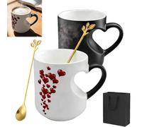 Heart-Shaped Color Changing Magic Ceramic Mug - 11oz Thermochromic Ceramic Cup, Heat-Activated Pattern Change with Hot Beverages, Valentine's Day, Christmas, Birthdays, Anniversaries (1PCS)