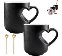 Heart-Shaped Color Changing Magic Ceramic Mug, Color Changing Heart Mug, 11oz Magic Heat-Sensitive Hearts Mugs, Thermochromic Reveal Design Hearts Handle Coffee Cup (2PC)