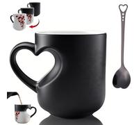 Heart-Shaped Color Changing Magic Ceramic Mug, Funny Coffee Cup with Handle That Reveals Surprise Design When Filled with Hot Beverage - Romantic Gift for Couples