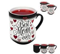 Heart-Shaped Color-Changing Magic Ceramic Mug, Funny Coffee Cup with Heart-Shaped Handle, Reveals A Color-Changing Surprise When Hot Drinks are Poured in A Romantic Gifts for Mom Grandma