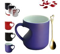 Heart-Shaped Color Changing Magic Ceramic Mug, Funny Color Changing Coffee Cup with Handle,Magic Heat Sensitive Reveal Coffee Cup with Heart Handle,Valentine’s Day Gifts for Women Men (Blue)