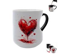 Heart-Shaped Color Changing Magic Ceramic Mug Funny Color Changing Coffee Cup with Handle That Reveals Surprise Design When Filled with Hot Beverage Romantic Gift for Couples (White C)
