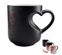 Heart-Shaped Color Changing Magic Ceramic Mug Funny Color Changing Coffee Cup with Handle that Reveals Surprise Design When Filled with Hot Beverage Romantic Gift for Couples (A)