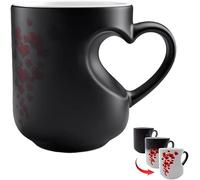 Heart-Shaped Color Changing Magic Ceramic Mug Funny Color Changing Coffee Cup with Handle That Reveals Surprise Design When Filled with Hot Beverage Romantic Gift for Couples(1pc)