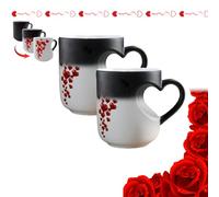 Heart-Shaped Color Changing Magic Ceramic Mug, Heat Sensitive Coffee Mug, Funny Color Changing Coffee Cup, Heart Handle Magic Reveal Surprise Design for Hot Drinks Tea (2 pcs)