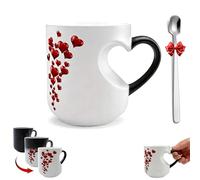 Heart-Shaped Color Changing Magic Ceramic Mug, Red Heart Color Changing Heat Sensitive Ceramic Cup, Valentine Themed Handle Ceramic Coffee Cup, Gift for Couples