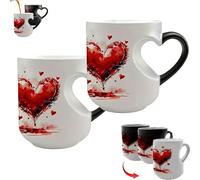 Heart-Shaped Color Changing Magic Ceramic Mug, Thermochromic Coffee Cup with Handle, Reveals Surprise Design When Filled with Hot Beverage Couple Gift, for Mother's Day Valentine's Day
