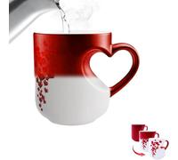 Heart Shaped Color Changing Magic Ceramic Mug with Handle, Fun Color Changing Coffee Cup with Surprise Pattern After Pouring hot Drink, Romantic Gift for Friends (red)