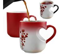 Heart-Shaped Color Changing Magic Ceramic Mugs, Coffee Mugs Romantic Gift for Couples and Mother's Day, Heat Sensitive Mug for Daily Use with Coffee Tea and Hot Cocoa (Red, Large, Matte)