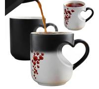 Heart-Shaped Color Changing Magic Ceramic Mugs, Coffee Mugs Romantic Gift for Couples and Mother's Day, Heat Sensitive Mug for Daily Use with Coffee Tea and Hot Cocoa (Black, Large, Matte)