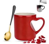 Heart-Shaped Color Changing Magic Mug, 325 Ml Funny Thermochromic Ceramic Coffee Cup with Handle for Travel/Work/Home Kitchen(Red)