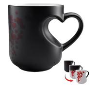 Heart-Shaped Color Changing Mug 11 oz - Thermochromic Ceramic Coffee Cup with Red Heart Pattern Birthday Gift Novelty Hot/Cold Sensitive Drinkware
