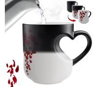 Heart-Shaped Color Changing Mug, Valentines Mug, Colour Changing Heart Mug, Heat Sensitive Color Changing Coffee Mug with Red Heart Design, Valentine Themed Hearts Shaped Handle Coffee Cup