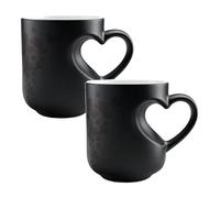 Heart Shaped Colour Changing Ceramic Magic Mug - Funny Coffee Mug with Handle That Reveals a Surprising Design When Filled with a Hot Drink - Gift for Couples (2, Black)