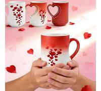 Heart Shaped Colour Changing Mug - 11oz Magic Heat Changing Mug with Romantic Heart Handle, Heart-Shaped Color-Changing Ceramic Mug for Coffee & Tea, Secret Surprise Gift for Couples (B)