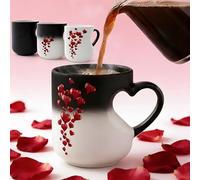 Heart Shaped Colour Changing Mug - 11oz Magic Heat Changing Mug with Romantic Heart Handle, Heart-Shaped Color-Changing Ceramic Mug for Coffee & Tea, Secret Surprise Gift for Couples (A)