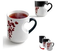 Heart Shaped Colour Changing Mug, 325ML Ceramic Heart Colour Changings Coffee Cup, Heat Changing Coffee Mug with Love Handle, Romantic Love Heat Sensitive Drinking Tea Cup, for Hot & Cold Drinks