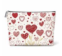 Heart-Shaped Cosmetic Organiser Bag with Zipper for Makeup & Travel Essentials - Spacious Waterproof Fabric Toiletry Pouch Open Flat, Large Canvas Storage for Girls & Women, Soft Vanity Case