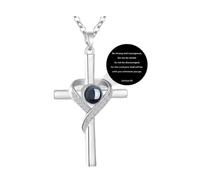 Heart -Shaped Cross Bible Verse Projection Necklace, 925 Sterling Silver Cross Projection Necklace, Christian Religious Jewelry Gift, Cross Necklace for Women (silver, Philippians 4:13)