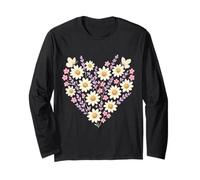 Heart Shaped Daisy Lavender Pink Blossom Butterfly Bouquet Long Sleeve T-Shirt