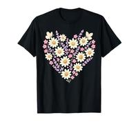 Heart Shaped Daisy Lavender Pink Blossom Butterfly Bouquet T-Shirt