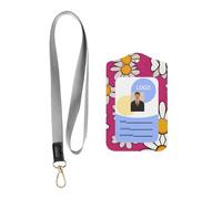 Heart Shaped Daisy Printed Tag Protective Cover with Hanging Rope, Leather Detachable Tag